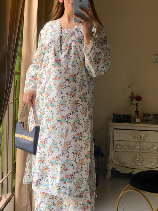 Stitched 2-Piece Set with Elegant Lace Detailing – Long Length Outfit