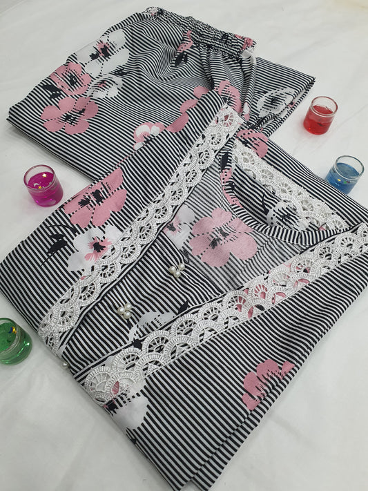 Stitched 2-Piece Set with Elegant Lace Detailing – Long Length Outfit