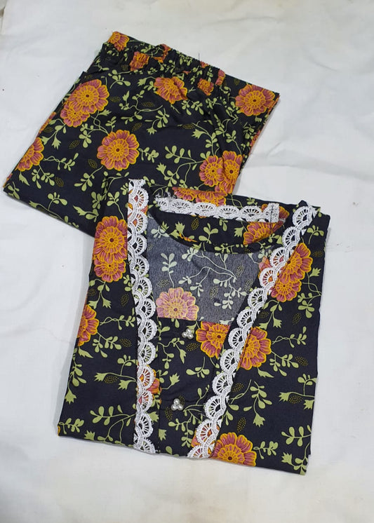 Stitched 2-Piece Set with Elegant Lace Detailing – Long Length Outfit