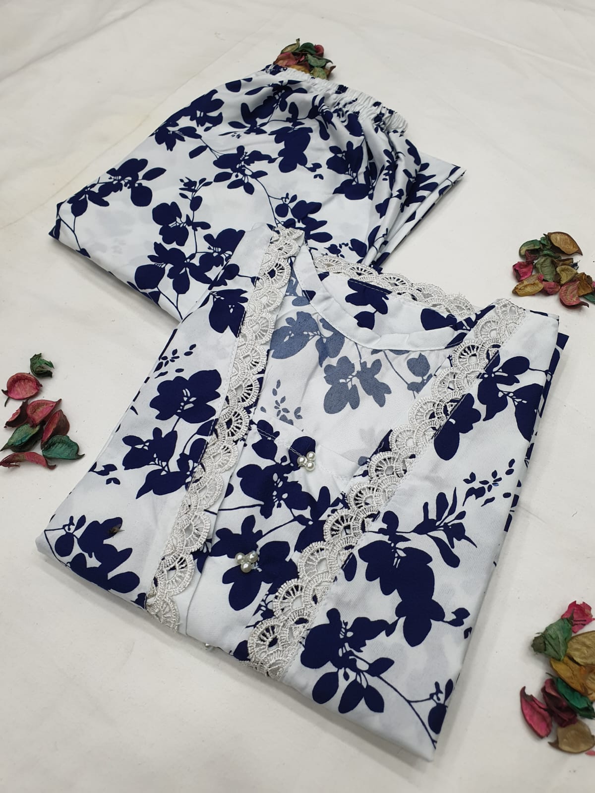 Stitched 2-Piece Set with Elegant Lace Detailing – Long Length Outfit