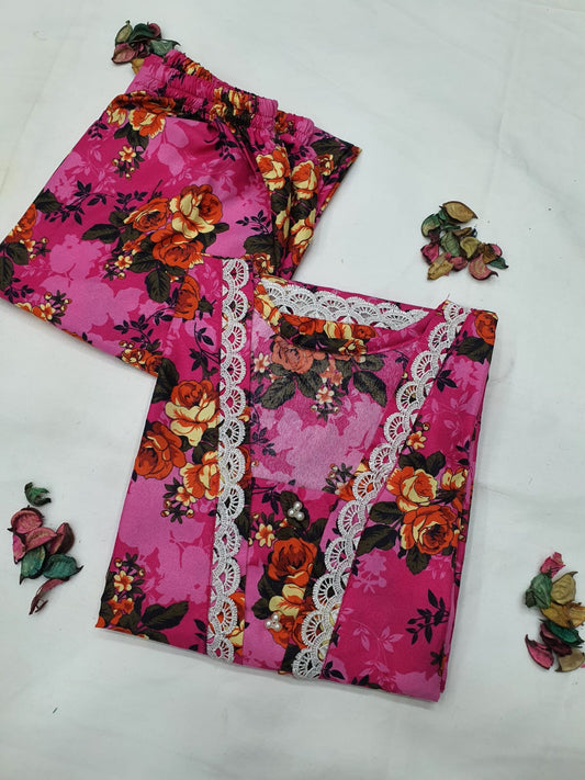 Stitched 2-Piece Set with Elegant Lace Detailing – Long Length Outfit