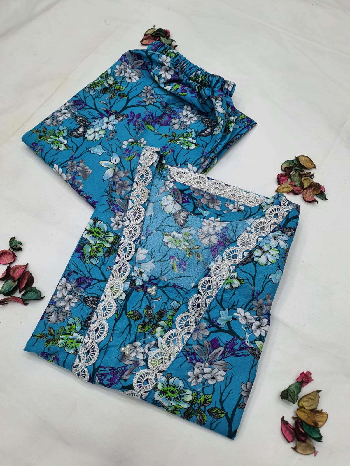 Stitched 2-Piece Set with Elegant Lace Detailing – Long Length Outfit