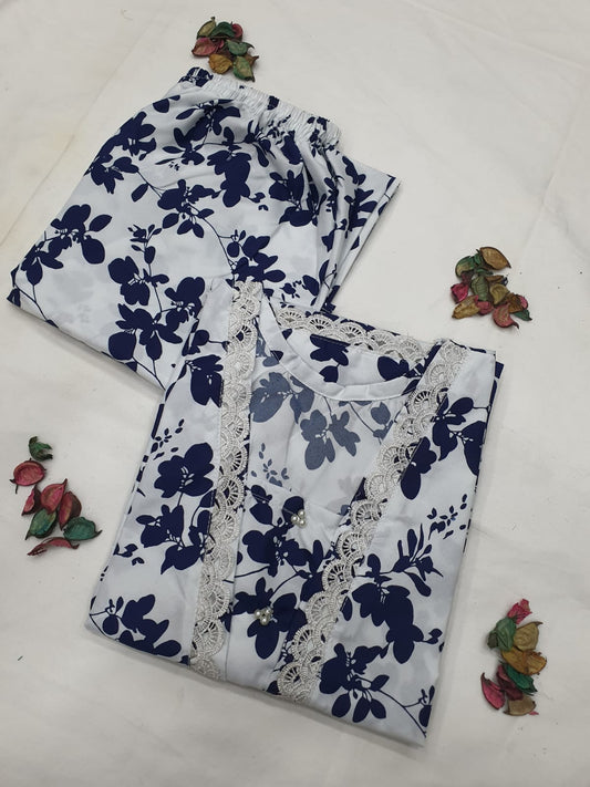 Stitched 2-Piece Set with Elegant Lace Detailing – Long Length Outfit