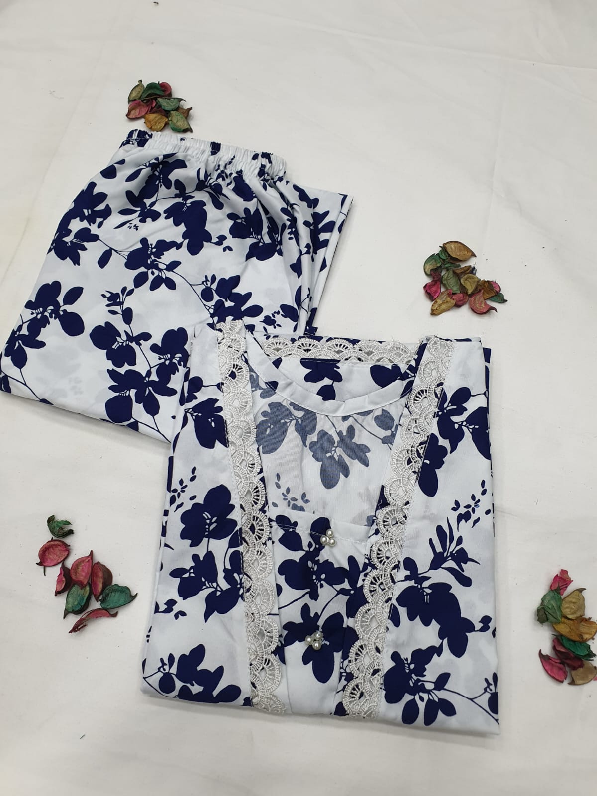 Stitched 2-Piece Set with Elegant Lace Detailing – Long Length Outfit