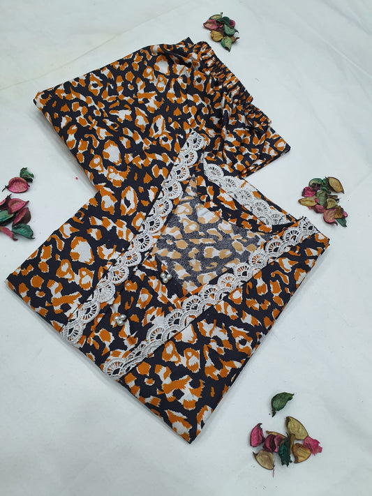 Stitched 2-Piece Set with Elegant Lace Detailing – Long Length Outfit