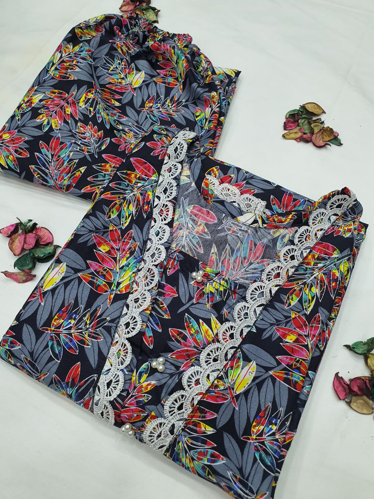 Stitched 2-Piece Set with Elegant Lace Detailing – Long Length Outfit