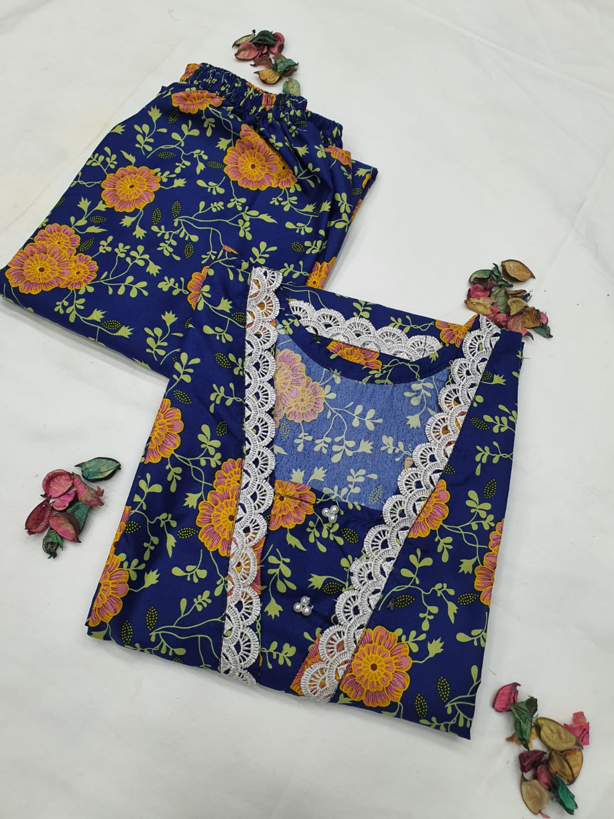 Stitched 2-Piece Set with Elegant Lace Detailing – Long Length Outfit