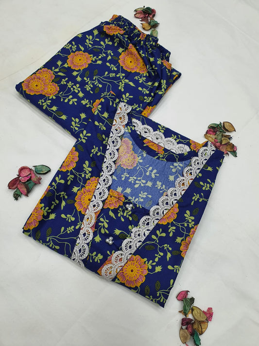 Stitched 2-Piece Set with Elegant Lace Detailing – Long Length Outfit