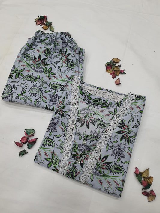 Stitched 2-Piece Set with Elegant Lace Detailing – Long Length Outfit