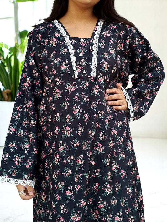 Stitched 2-Piece Set with Elegant Lace Detailing – Long Length Outfit