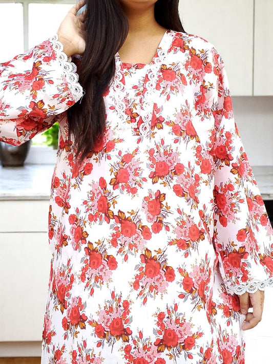 Stitched 2-Piece Set with Elegant Lace Detailing – Long Length Outfit