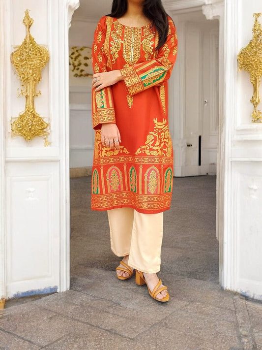 Classy Handmade Summer Arabic Lenan 2-Piece Suit {carrot)