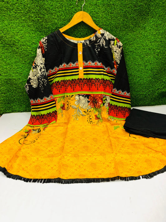 Stitched 2-Piece Set Digital Printed Peplum Froq Outfit