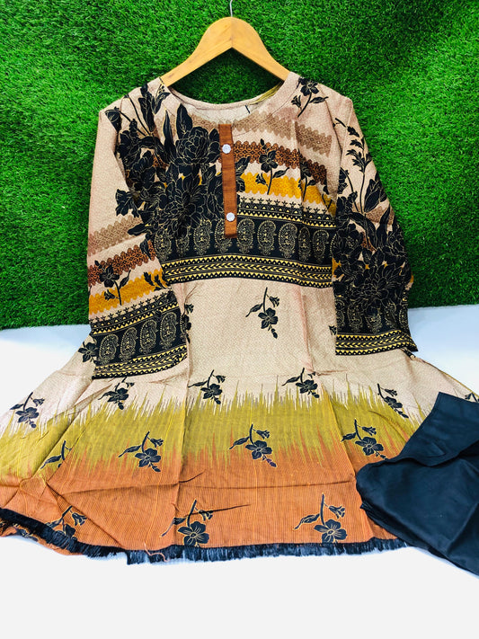 Stitched 2-Piece Set Digital Printed Peplum Froq Outfit