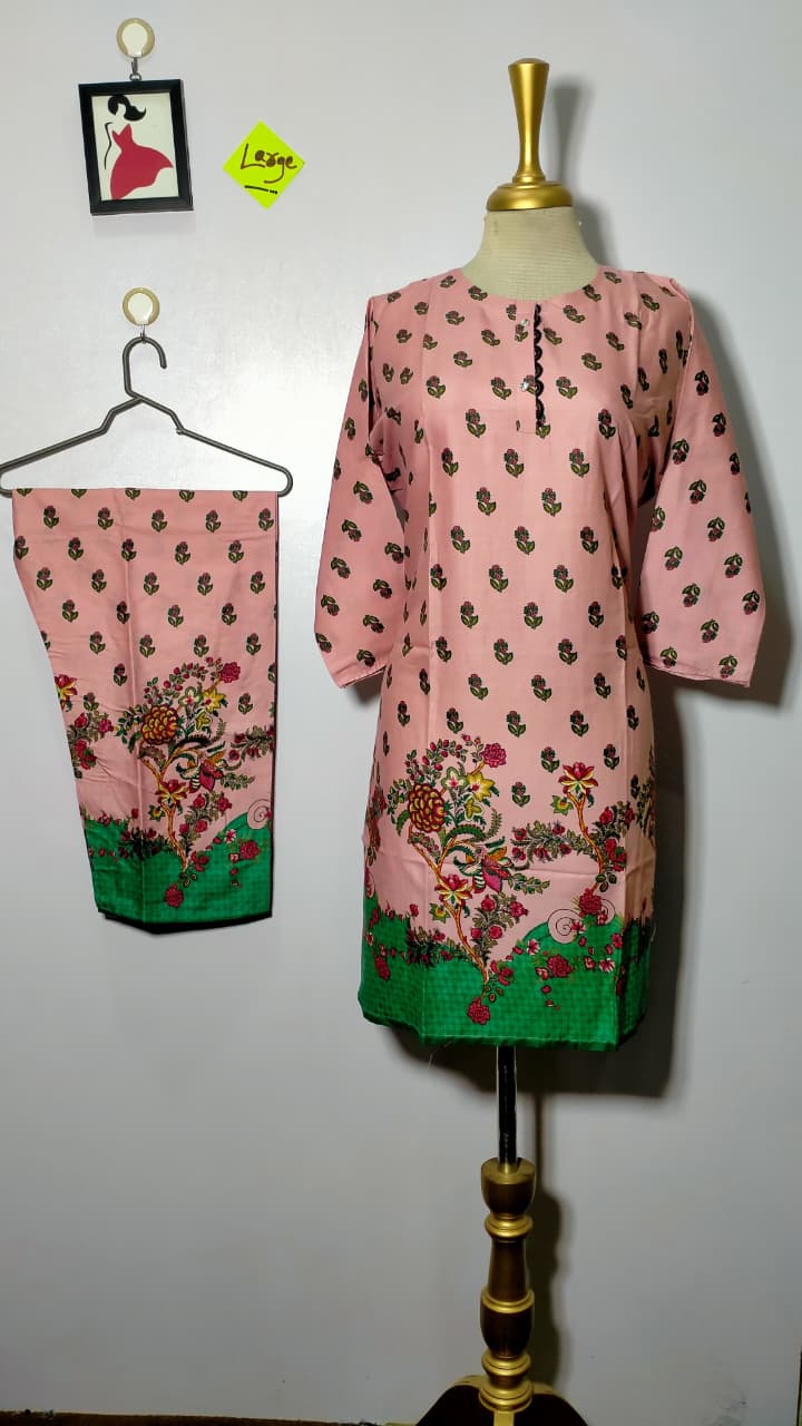 Long Length Stitched 2-Piece Set Digital Printed Outfit With Shalwar
