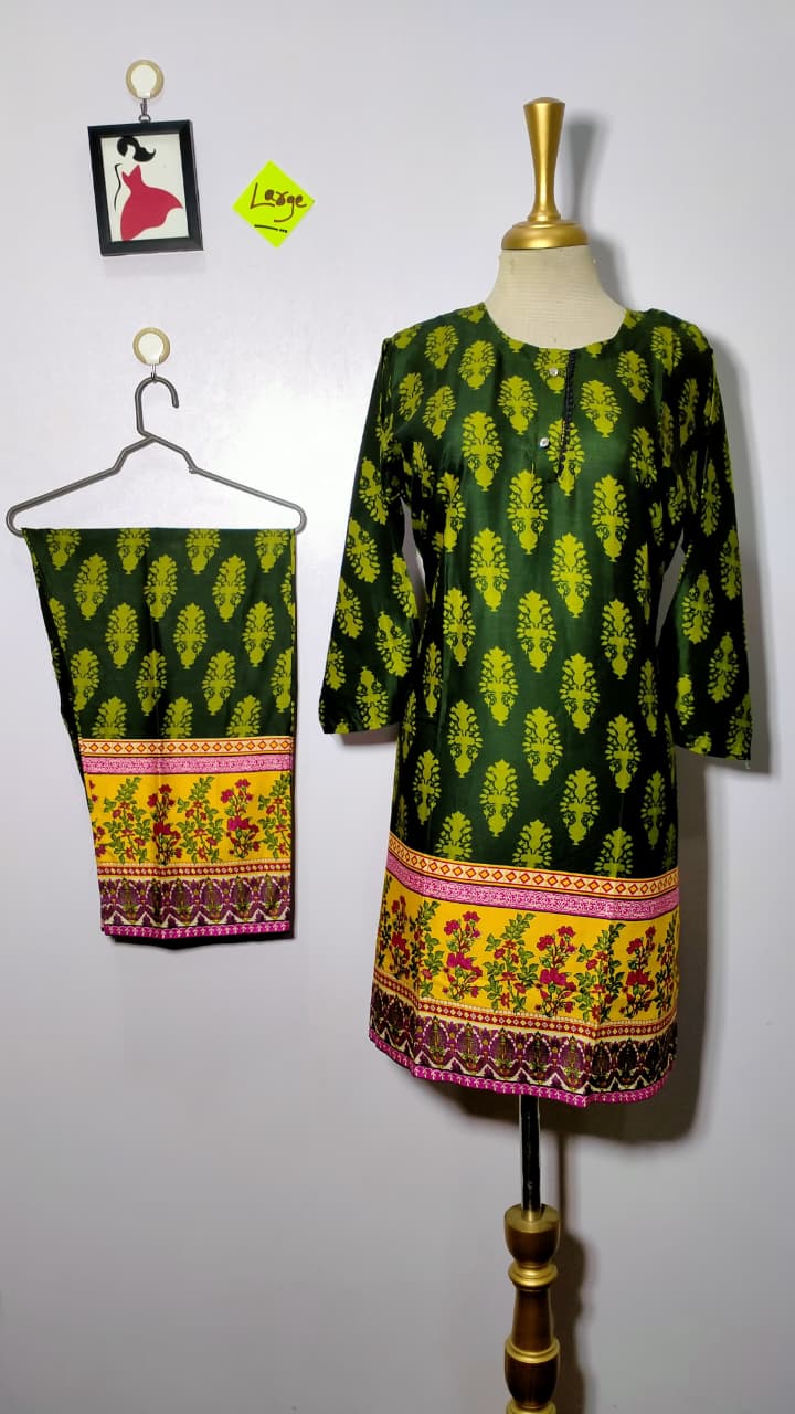 Long Length Stitched 2-Piece Set Digital Printed Outfit With Shalwar