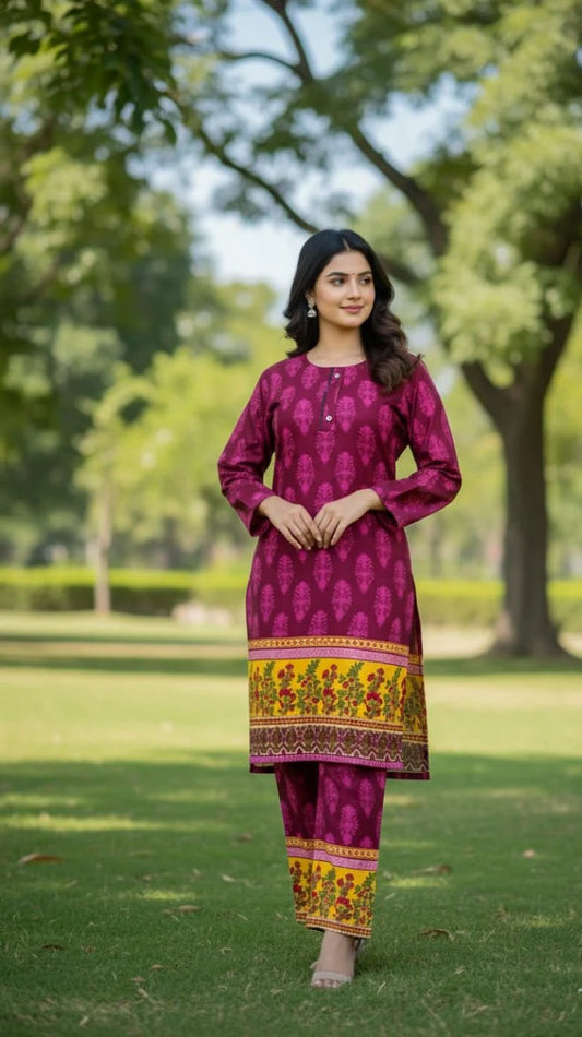 Long Length Stitched 2-Piece Set Digital Printed Outfit With Shalwar
