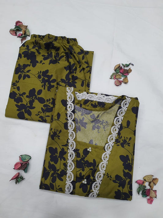 Stitched 2-Piece Set with Elegant Lace Detailing – Long Length Outfit