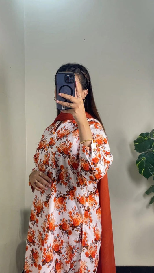 Stitched 2-Piece Set with Elegant Lace Detailing – Long Length Outfit