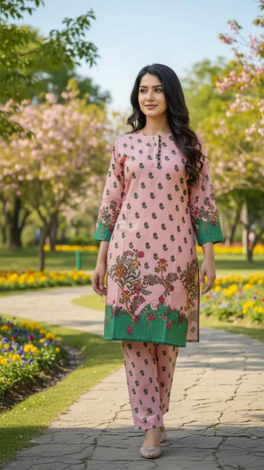 Long Length Stitched 2-Piece Set Digital Printed Outfit With Shalwar