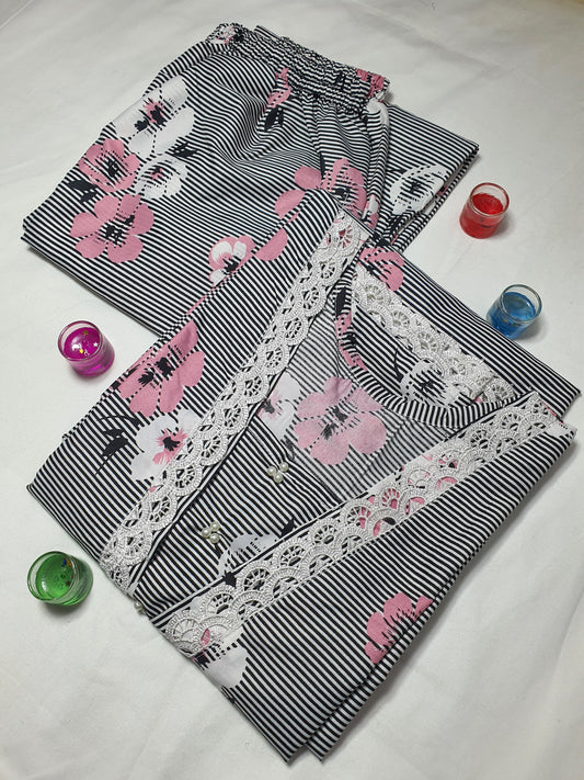 Stitched 2-Piece Set with Elegant Lace Detailing – Long Length Outfit