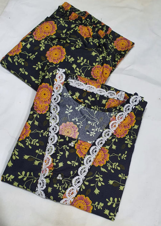 Stitched 2-Piece Set with Elegant Lace Detailing – Long Length Outfit