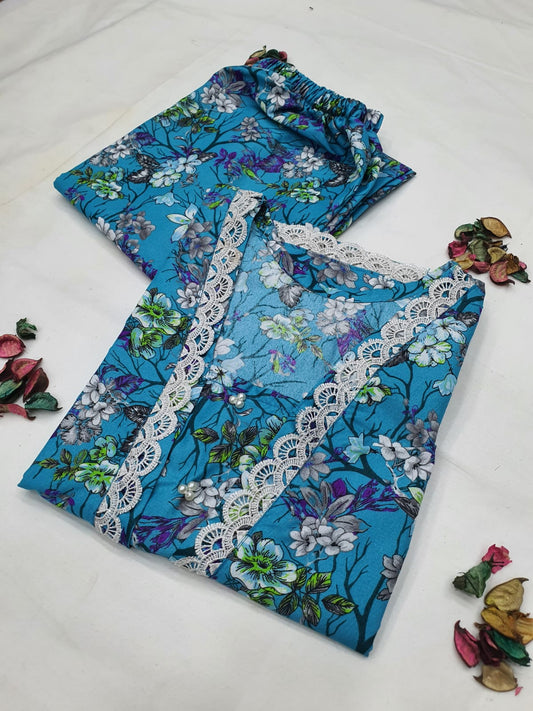 Stitched 2-Piece Set with Elegant Lace Detailing – Long Length Outfit