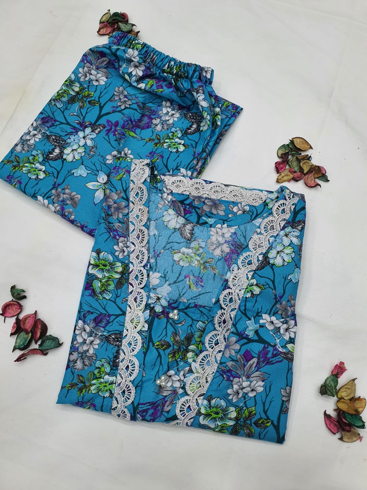 Stitched 2-Piece Set with Elegant Lace Detailing – Long Length Outfit