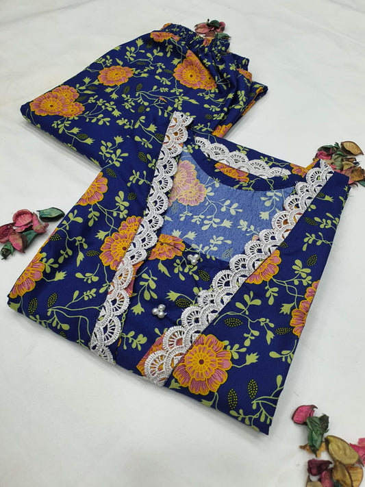 Stitched 2-Piece Set with Elegant Lace Detailing – Long Length Outfit