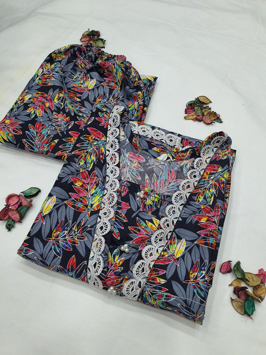 Stitched 2-Piece Set with Elegant Lace Detailing – Long Length Outfit