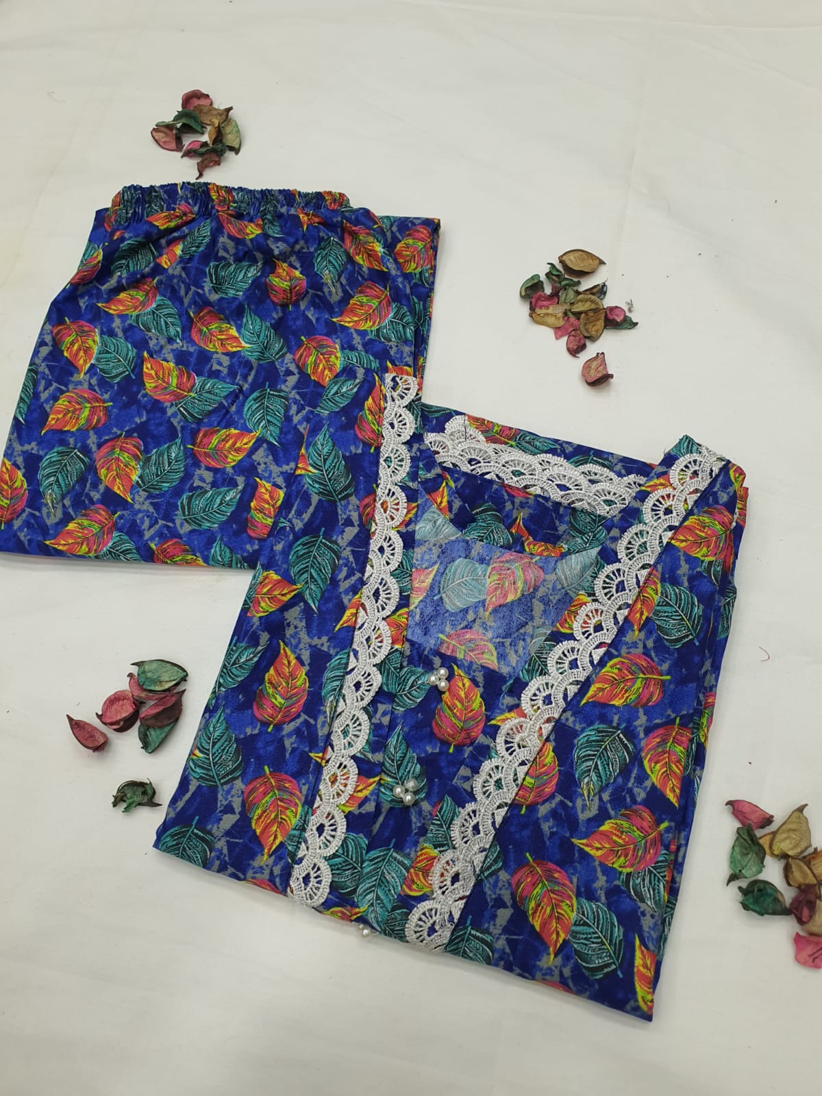 Stitched 2-Piece Set with Elegant Lace Detailing – Long Length Outfit