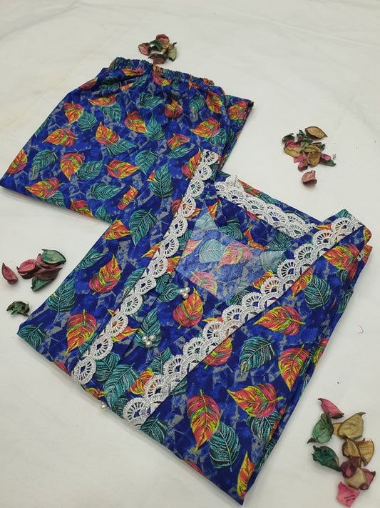 Stitched 2-Piece Set with Elegant Lace Detailing – Long Length Outfit