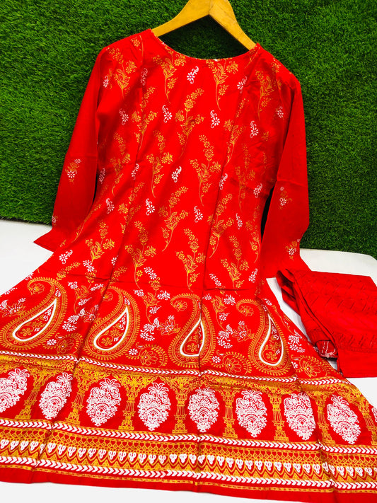 Digital Printed Air Line 2-Piece Outfit – Elegant & Comfortable (Red)