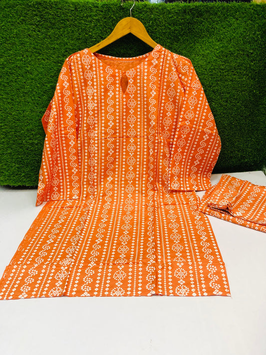 Stitched 2-Piece Set Chunri Outfit (Orange)