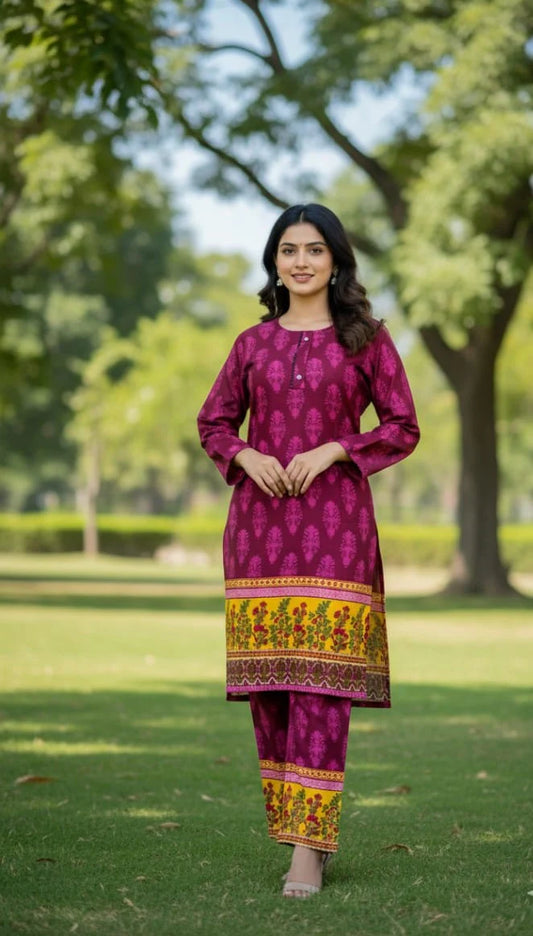 Long Length Stitched 2-Piece Set Digital Printed Outfit With Shalwar