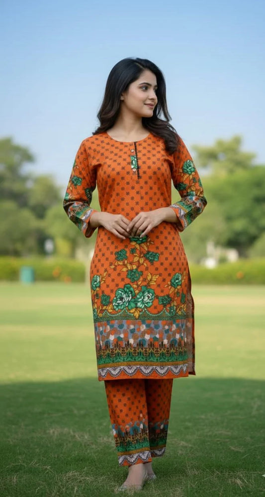 Long Length Stitched 2-Piece Set Digital Printed Outfit With Shalwar