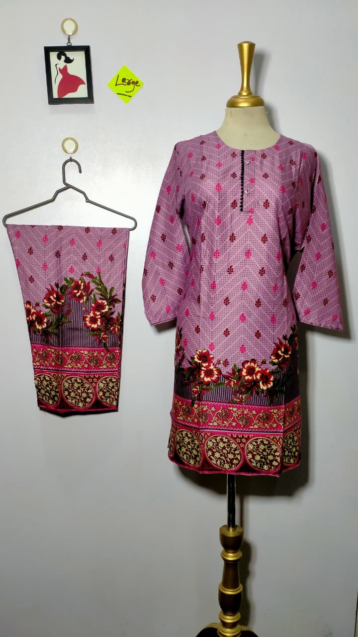 Long Length Stitched 2-Piece Set Digital Printed Outfit With Shalwar