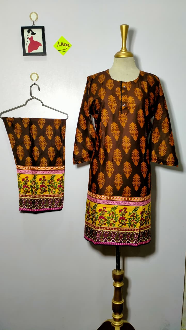 Long Length Stitched 2-Piece Set Digital Printed Outfit With Shalwar