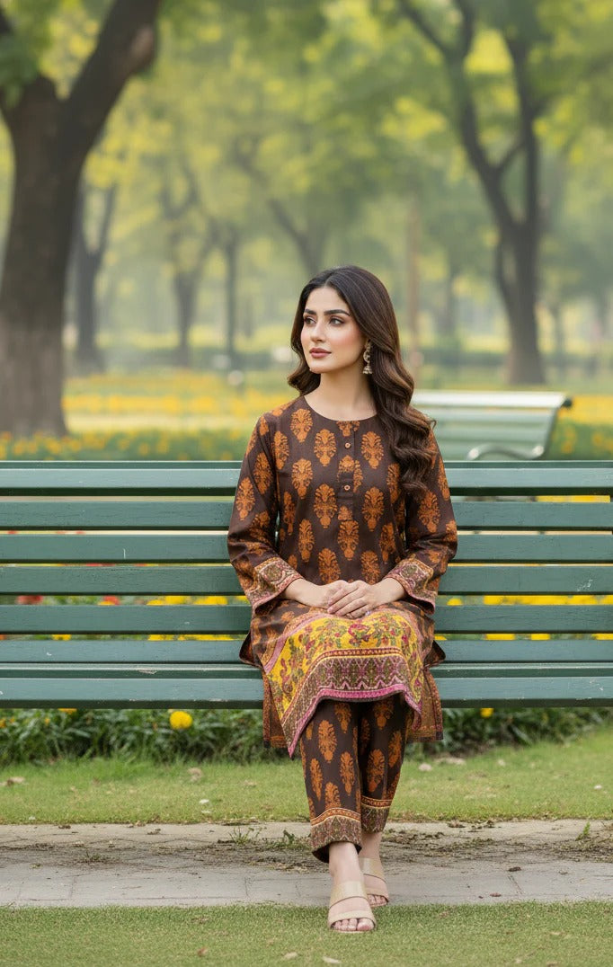 Long Length Stitched 2-Piece Set Digital Printed Outfit With Shalwar