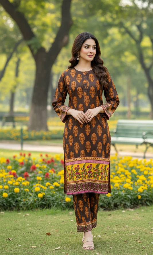 Long Length Stitched 2-Piece Set Digital Printed Outfit With Shalwar