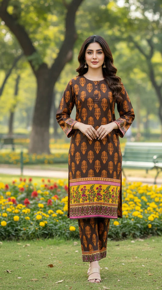 Long Length Stitched 2-Piece Set Digital Printed Outfit With Shalwar