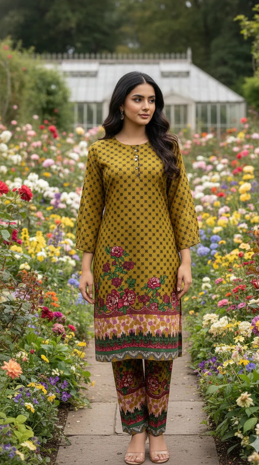 Long Length Stitched 2-Piece Set Digital Printed Outfit With Shalwar