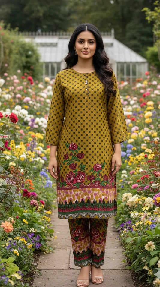 Long Length Stitched 2-Piece Set Digital Printed Outfit With Shalwar