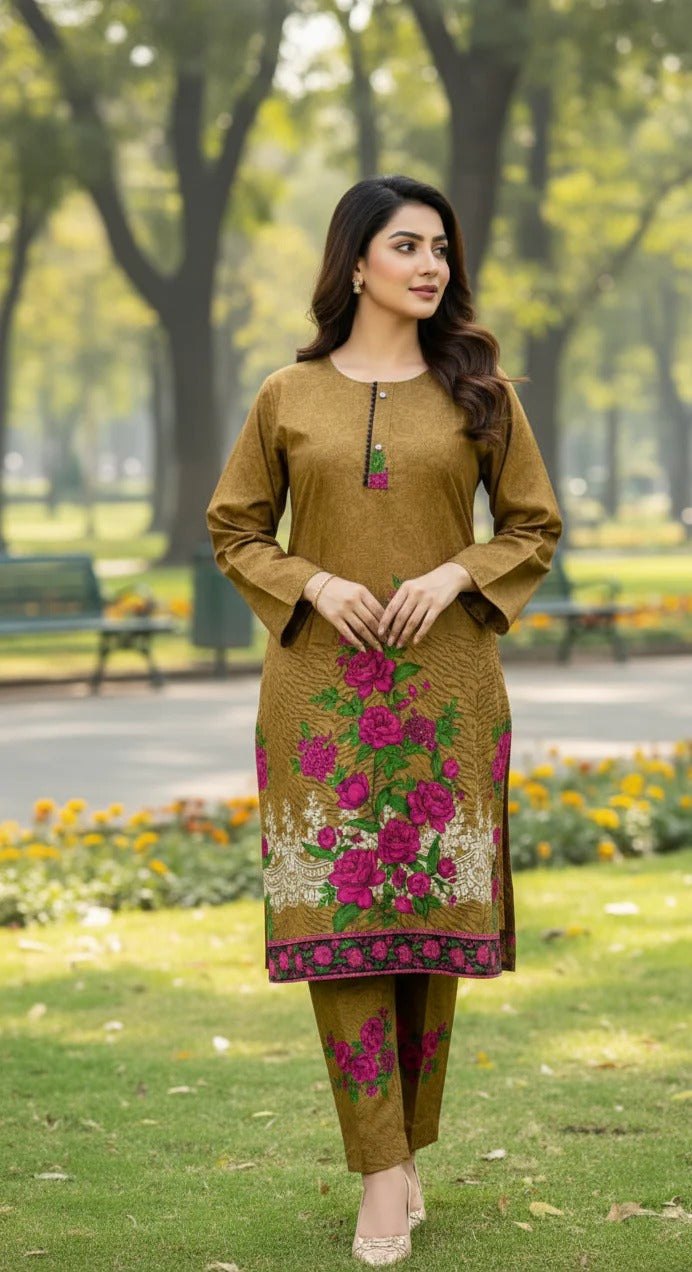 Long Length Stitched 2-Piece Set Digital Printed Outfit With Shalwar