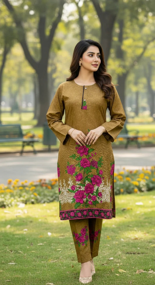 Long Length Stitched 2-Piece Set Digital Printed Outfit With Shalwar