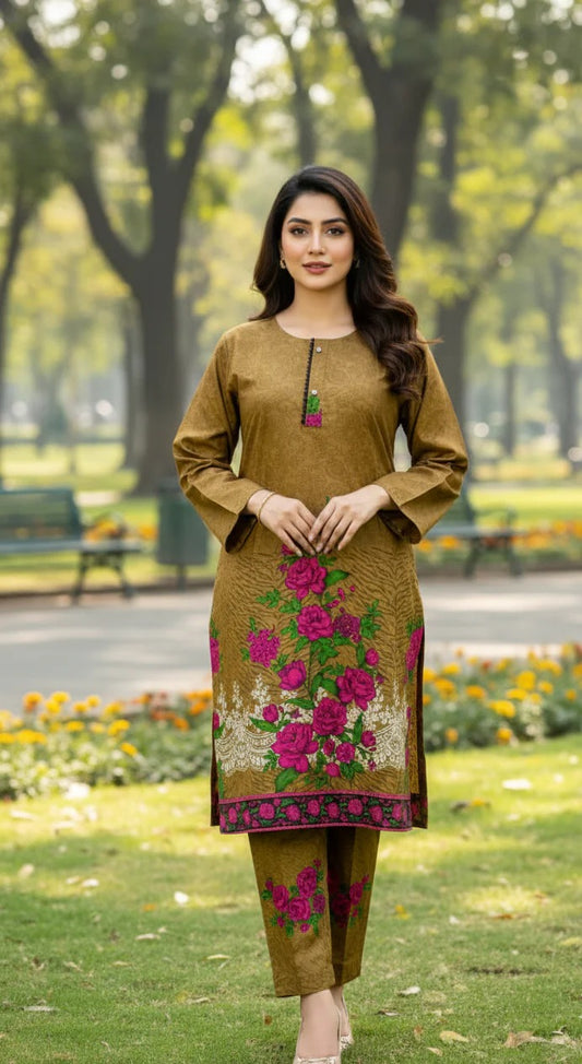 Long Length Stitched 2-Piece Set Digital Printed Outfit With Shalwar