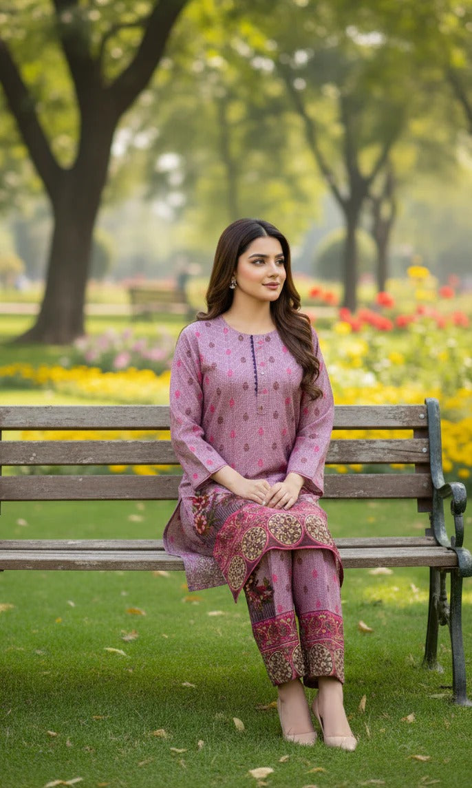 Long Length Stitched 2-Piece Set Digital Printed Outfit With Shalwar