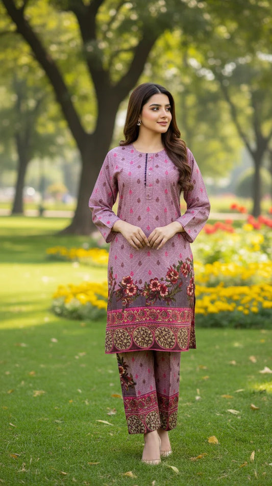 Long Length Stitched 2-Piece Set Digital Printed Outfit With Shalwar
