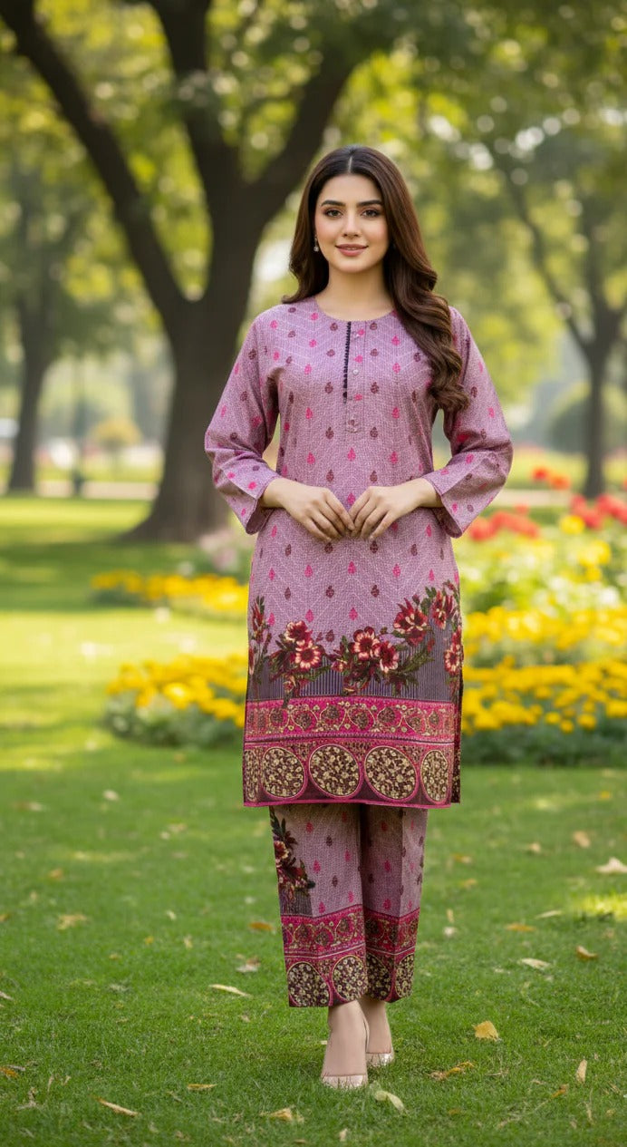 Long Length Stitched 2-Piece Set Digital Printed Outfit With Shalwar
