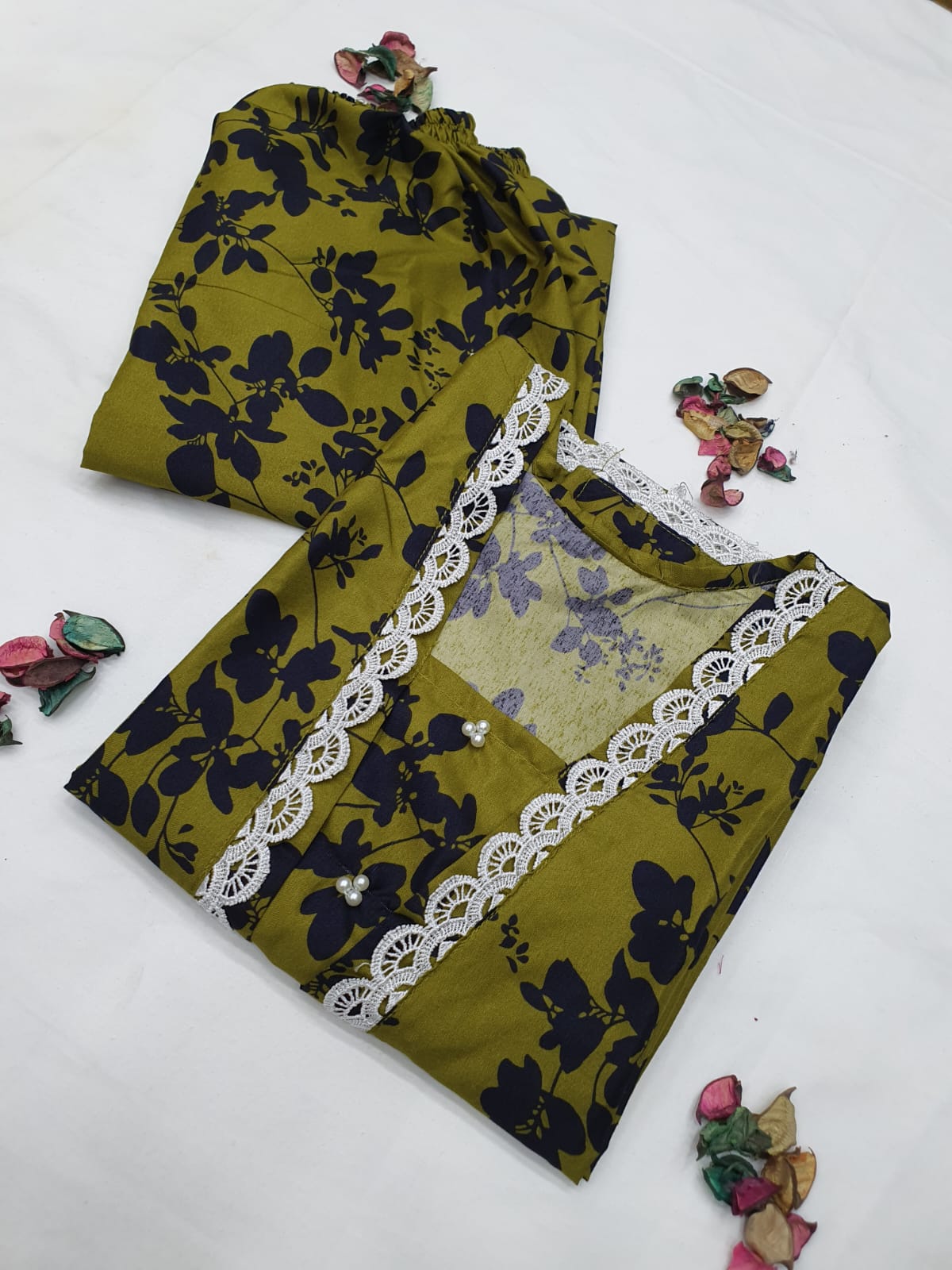Stitched 2-Piece Set with Elegant Lace Detailing – Long Length Outfit